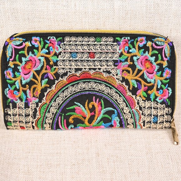 Vibrant Blue and Pink Embroidered Clutch - Picture 2 of 3
